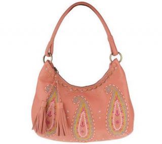 Fiore by Isabella Fiore Leather Hobo w/ Embroidered Paisley Detail