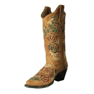 Corral Ladies Antique Saddle Multi Color Roses Cowgirl Boots R2491