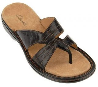 Clarks Croco Embossed Leather Thong Sandals —