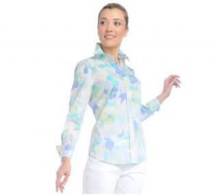 Isaac Mizrahi Live Button Front Abstract Print Blouse —