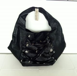 FOLEY CORINNA Grand Street Leather Hobo Bag Black Silver NEW 495