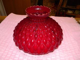 Antique Vintage Ruby Red Cranberry Crimson Quilted Glass Lamp Shade