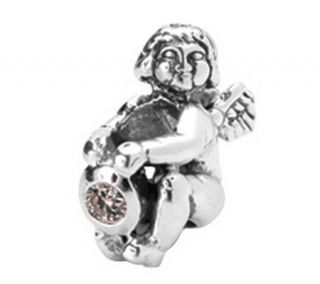 Prerogatives Sterling Angel with Birth CZ StoneAntiqued Bead