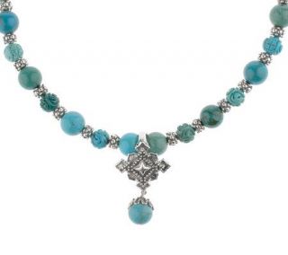 2BlondeLizzards Sterling CarvedTurquoise Necklace with Enhancer