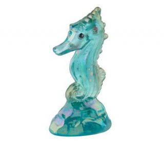 FentonArtGlass Handpainted RobinsEgg Blue Sea Horse —
