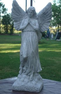 GUARDIAN ANGEL GARDEN STATUE CEMENT CONCRETE ANTIQUED WHITE GREAT GIFT