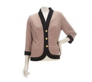 George Simonton Crystal Knit 3 Button Jacket with Contrast Trim
