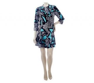 Dennis Basso Floral Print Button Front Flared Tunic w/ Shirring Detail 