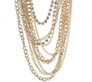 Multi Strand Draping Chain & Crystal Link Necklace —