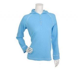 Quacker Factory Waffle Knit Hooded Tunic with Rhinestone Button Detail 
