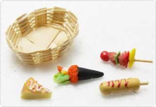Dollhouse Miniature Picnic 4 BBQ Sushi Hotdog Basket