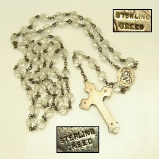 Creed Sterling Vintage Rosary Crystal Beads Large Crucifix Sacred