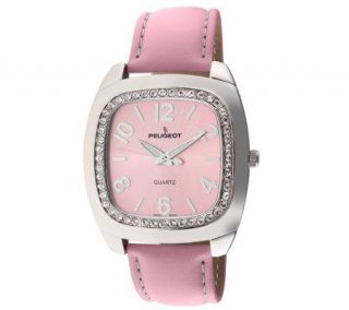 Peugeot Ladies Silvertone Swarovski Crystal Pink Strap Watch