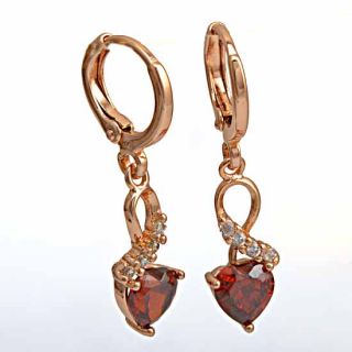 Classy 9K Rose Gold Filled CZ Ruby Heart Earrings A277