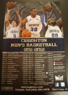CREIGHTON BLUEJAYS BASKETBALL Schedule Poster 2011 2012 Doug McDermott