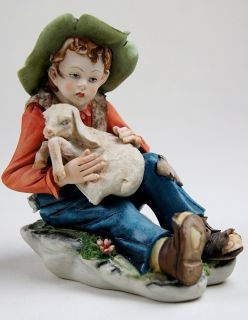  Boy with Lamb Bisque Porcelain Figurine Signed Cortese