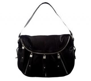 Makowsky Glove Leather Flap Hobo Bag with Zipper Accents —