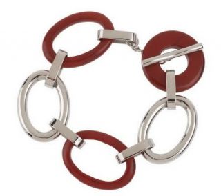 As Is Steel By Design Gemstone Oval Link Toggle Bracelet —
