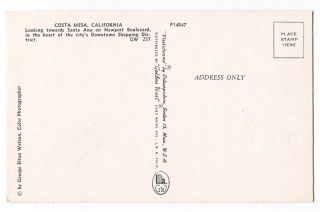 091912A Vintage Costa Mesa CA California Postcard Newport Blvd 1950s