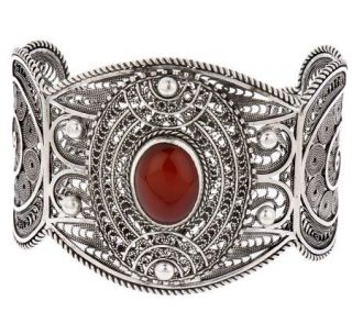 Artisan Crafted Sterling Floral Design Filigree Carnelian Cuff
