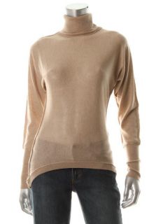 Cris Los Angeles New Beige Silk Seamed Asymmetric Turtleneck Sweater