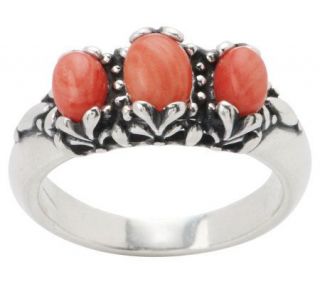 Southwestern Sterling Coral 3 stone Band Ring —