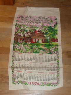 1974 Vintage Kitchen Calendar Tea Towel Country Setting