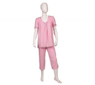 Brajama V Neck Capri PJ Set with Soft Cup Bra —