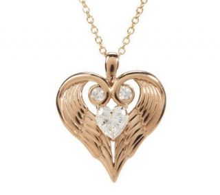 Diamonique Sterling orClad Angel Wing Heart Pendant w/Chain — 