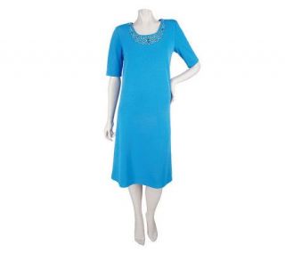 Susan Graver Ponte Knit Scoop Neck Dress with Embellishment — 