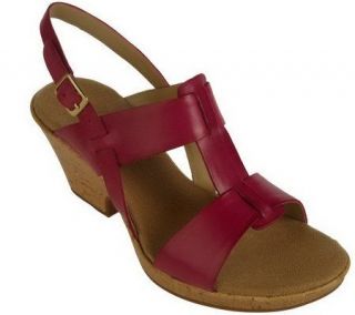 Clarks Rose Memory Leather T Strap Cork Wedge Sandals —