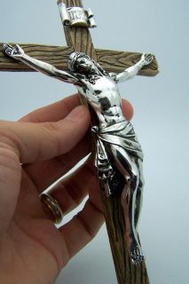 Silver Wood Grain Wall Cross Crucifix Catholic Gift