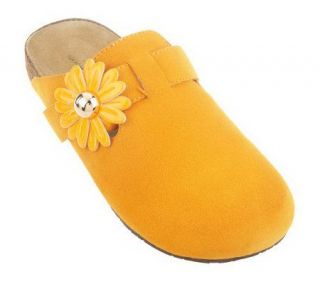 Isaac Mizrahi Live Suede Slip on Daisy Accent Clogs —