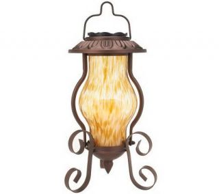 Solar Powered Painted Glass Lantern with Flickering FlamelessCandle 