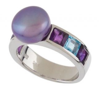   Cultured Pearl 9.5mm Button & Gemstone 1.85 ct tw Ring —