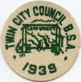  Scout Felt Camp Patch    Camp Wright Indiana 1939 Twin City Council