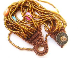 Beaded Handmade Crochet Bracelet Colorful Stone Bronze Beads SA625Y