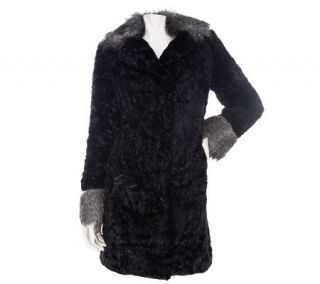 Dennis Basso Crushed Faux Fur Coat with Collar and Cuff Trim   A229282