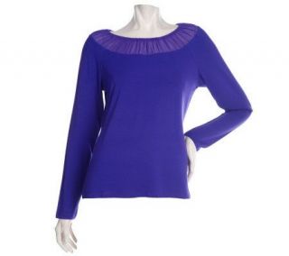 Linea by Louis DellOlio Stretch Knit Top with Crinkle Yoke —