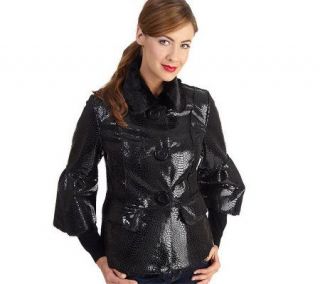 Luxe Rachel Zoe Faux Python and Faux Fur Jacket with Lantern Sleeves 