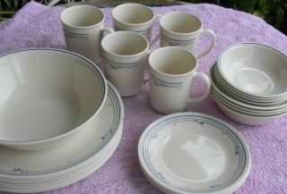 28 Pc Corelle Country Violet Dinnerware Plates Bowls Cups Dishes beigh