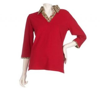 Denim & Co. 3/4 Sleeve Knit Top with Animal Print Duet   A215895