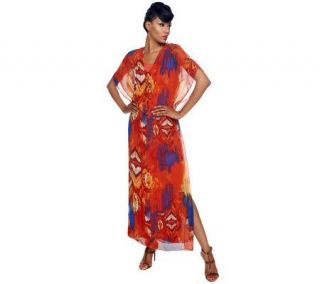 DASH by Kardashian V neck Printed Caftan Maxi Dress —