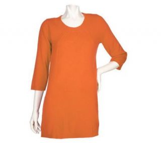 Susan Graver Plush Knit 3/4 Sleeve Tunic Sweater with Pockets