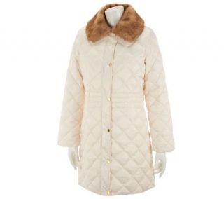 Liz Claiborne New York Quilted Puffer Coat w/ Faux Fur Collar