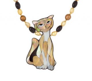 Lee Sands Cultured Freshwater Pearl Cat Inlay Necklace —