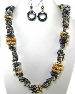  Art Silver Gold Hematite Copper Necklace Set Costume Jewelry