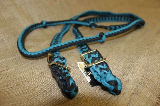 TEAL AND BLACK BRAIDED BARREL RACING REIN #8106RD