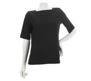 George Simonton Crystal Knit Bateau Neck Top with Gusset Detail
