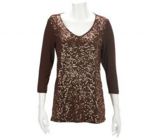 Isaac Mizrahi Live V Neck Viennese Rose Sequin Knit Tunic   A227315